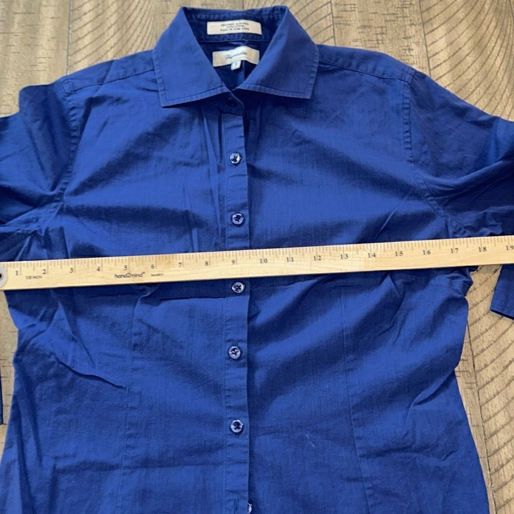 FaconnableNavy 🛳️cottonShirt 👕 3/4 sleeve DeepMediterraneanBlue. Chic Polished - Picture 10 of 17